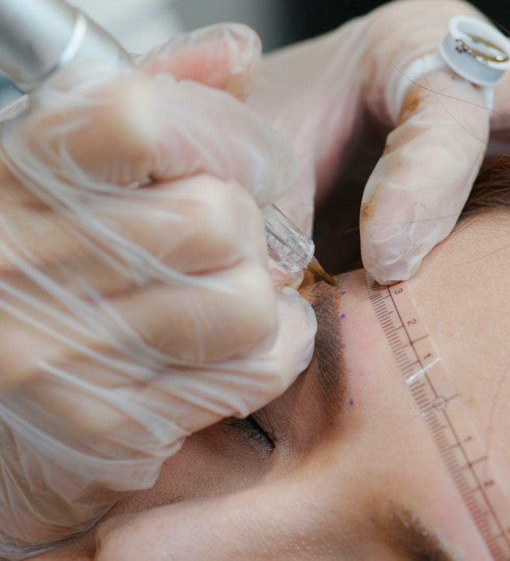 Microblading eyebrows work flow in a beauty salon